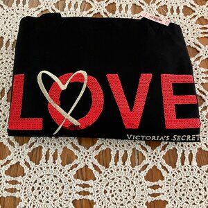 NWT Victoria’s Secret Black Canvas Tote Bag with Red Sequin Love